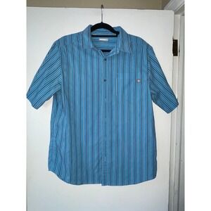 Marmot Mens Blue Striped Coolmax Short Sleeve Button Down Hiking Shirt Large